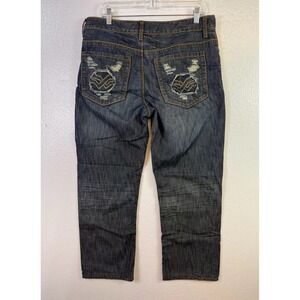 Vintage Y2k Helix Straight Jeans Mens 32x30 Blue Relaxed Whisker Cowboy Denim